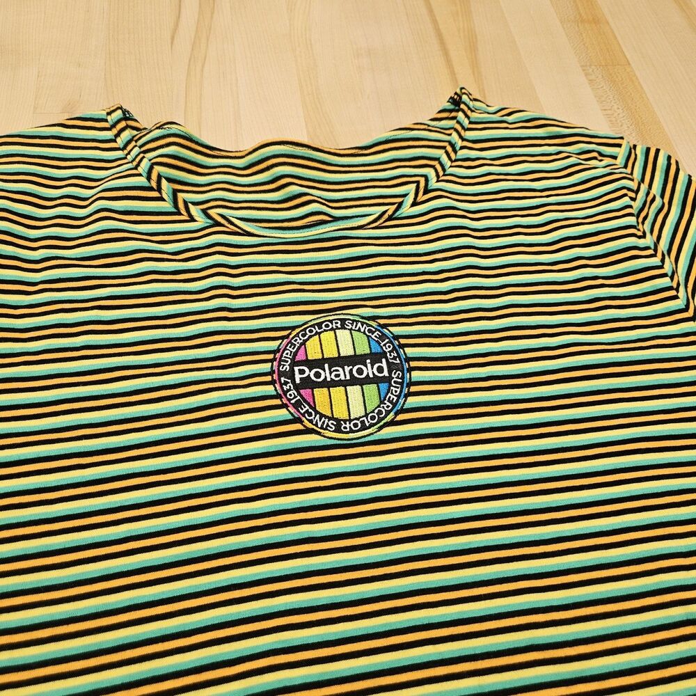 NWT POLARIOD Camera Striped T-SHIRT XL Film Photography RAINBOW Patch Tee Shirt